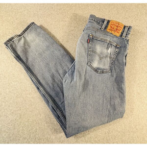 Levis 38x32 Mens Light Wash Distressed Jeans Straight Fit Faded Denim